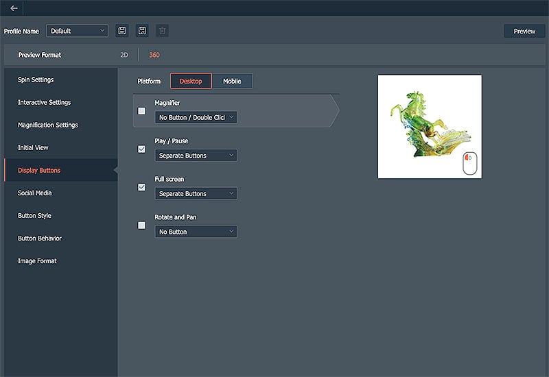 selecting the animation buttons available on the software