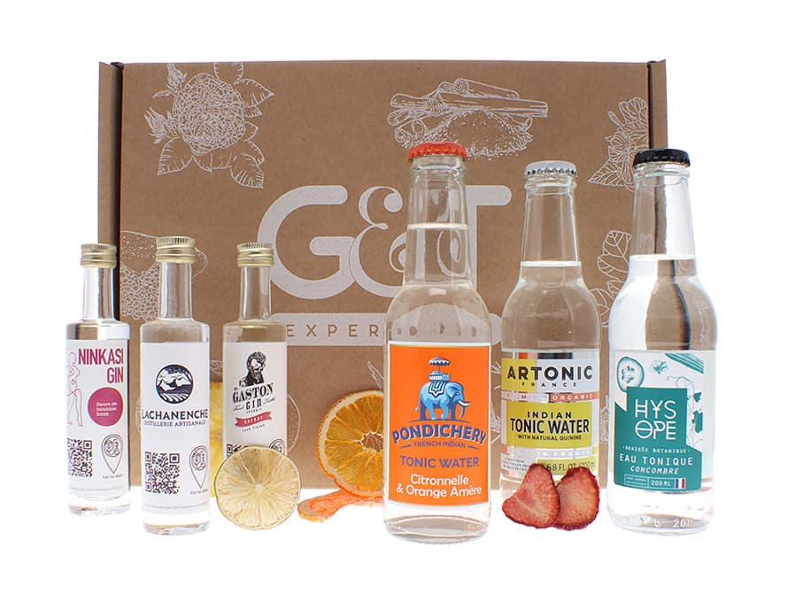 bottles composition of gins and tonics in packshot studio