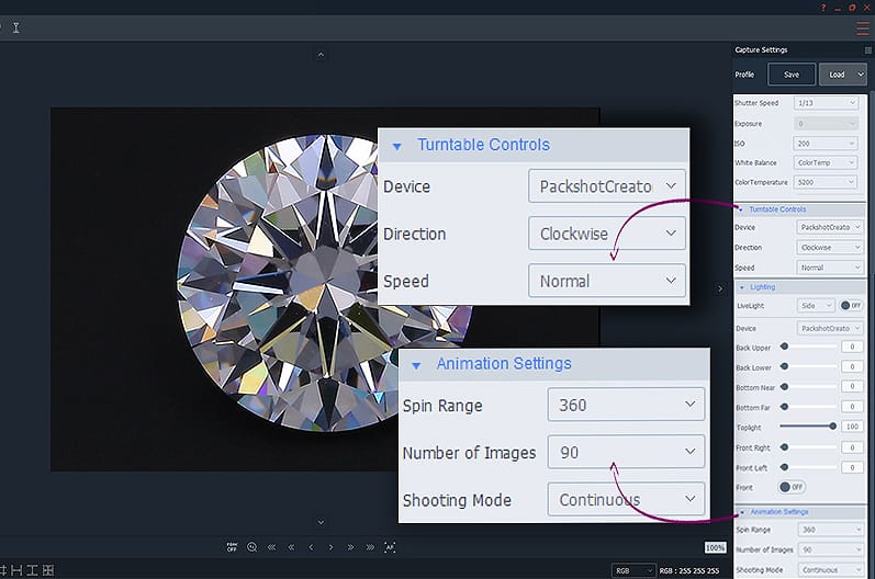 Erstellung einer 360°Ansicht eines Diamanten mit Brillanz mit PackshotMacro DIS