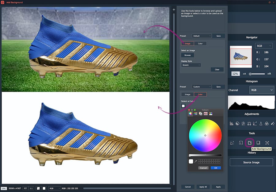 adding a background to a 360 shoes animation with automask