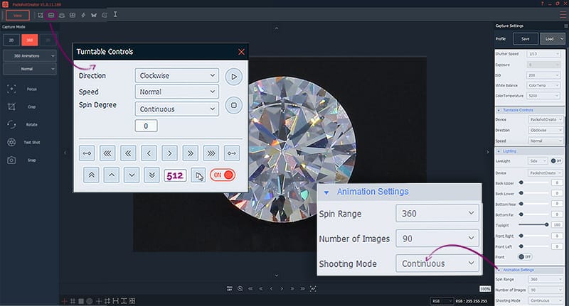 animation settings to create diamond face-up