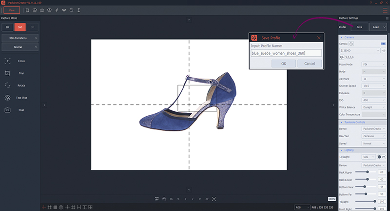 camera instellingen voor productfotografie 360 animatie van schoenen