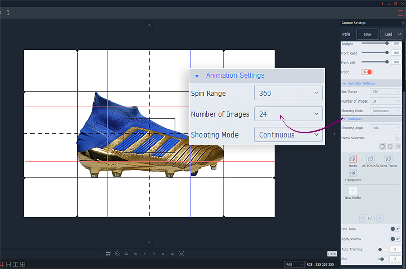 choosing the number of images for a 360 shoes animation