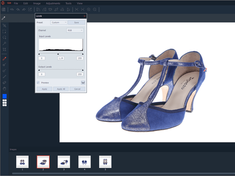 multi-editing of a pair of shoes