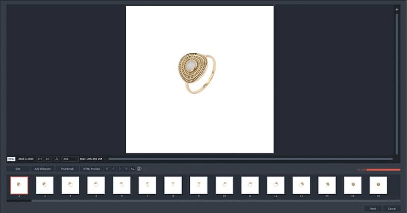 créer automatiquement une vue à 360 degrés des bijoux avec PackshotCreator