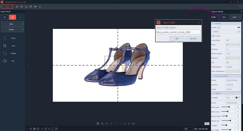 videos de zapatos - Guardar perfil de configuracion en software packshot