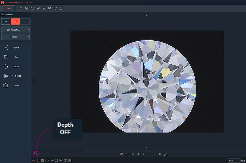 Fokussierung eines Diamanten mit der Software PackshotCreator
