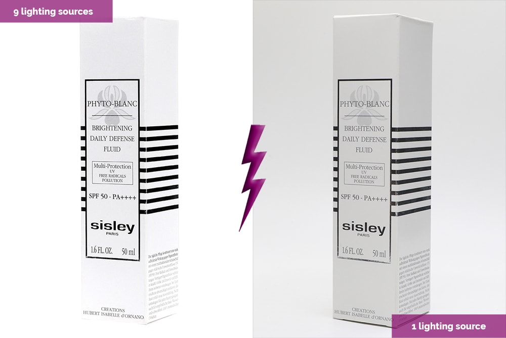 embalaje blanco con dos luces diferentes - fotografia de productos iluminacion