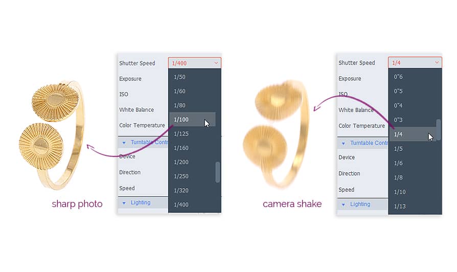 selecting a correct shutter speed for jewelry photography