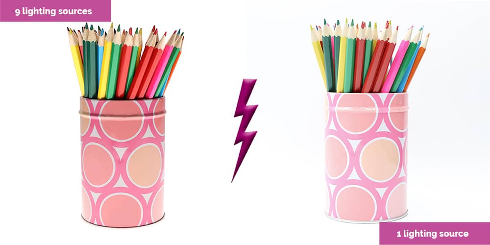  lápices de colores con dos luces diferentes - fotografia de productos iluminacion