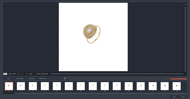 create automatically a 360 view of jewelry with PackshotCreator