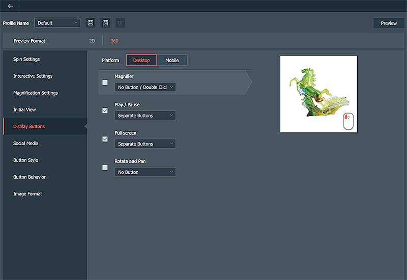 Auswahl der in der Software verfügbaren Animationsschaltflächen
