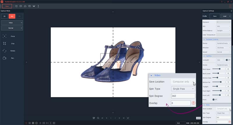 videos de zapatos 360 con estudio foto controlado por software